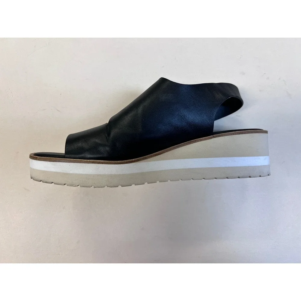 Vince Platform Wedge Sandals Womens SZ 8 Black Excellent Leather Slingback E48